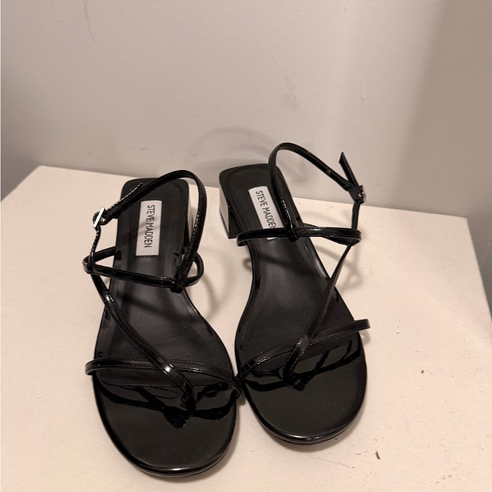 Steve Madden Black Patent Strappy Slingback Sandals
